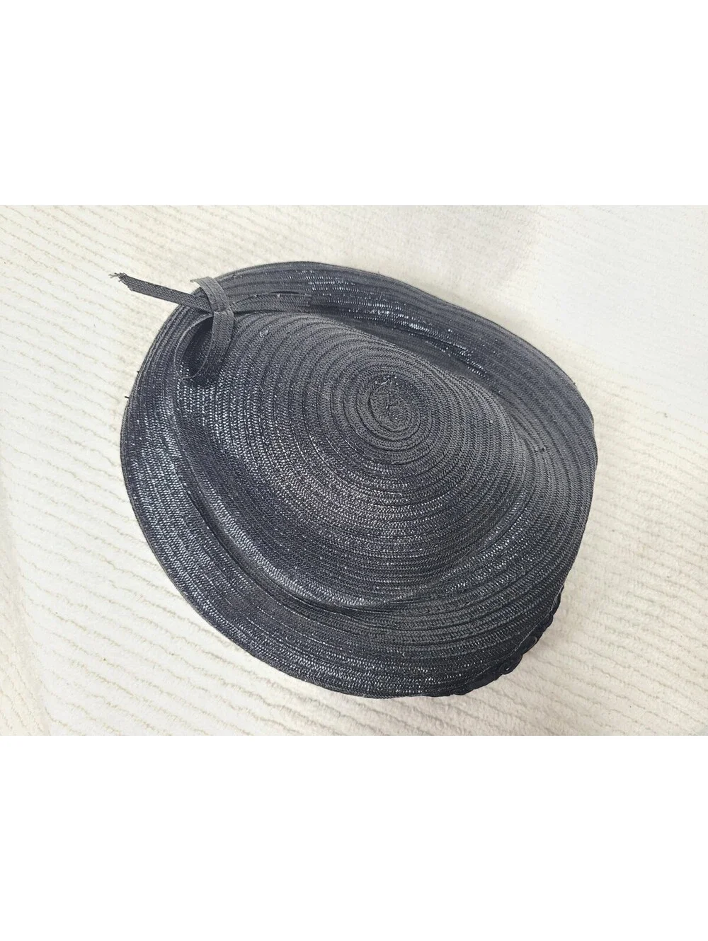 Vintage 1960s Navy Hat Woven Glossy Straw Demure Classic Hepburn Rhinestones